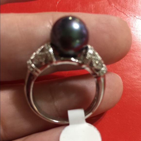 HP Black Tahitian Pearl .925 Sterling Silver Ring - Picture 5 of 8